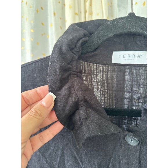 Terra SJ Apparel Linen Cotton Blend Ruffle Collar Button Down Swing Shirt M - Picture 5 of 8